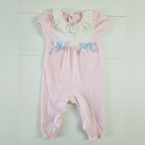Vintage Baby Girl Buster Brown Pink One Piece Romper 6-9 Months Lace